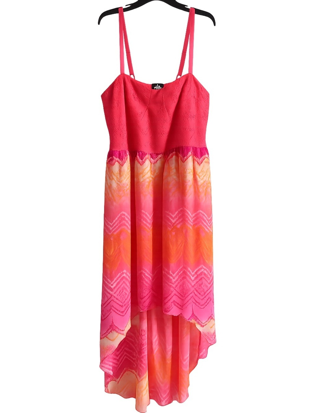 Deb Plus Size High-Low Chiffon Dress | Coral Pink Boho Sundress | Size 2X